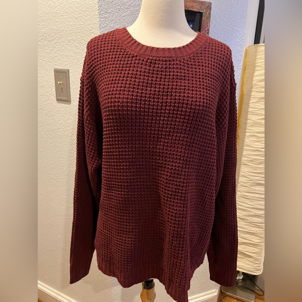 Zenana Burgundy Waffle Knit Sweater